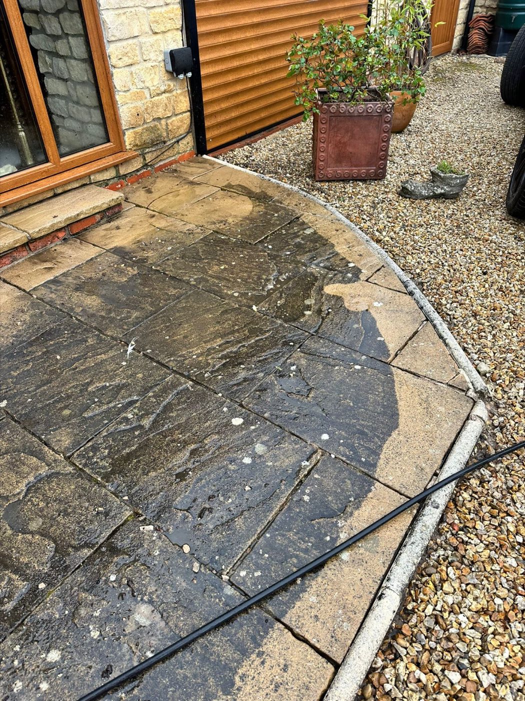 Clean, restored curved garden path